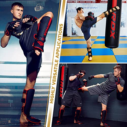 RDX Espinilleras Kick Boxing Muay Thai MMA Protección, Maya Hide Cuero Kara Espinilla Empeine Artes Marciales Entrenamiento Boxeo Sparring BJJ Kárate y Combate Training Pierna Protector