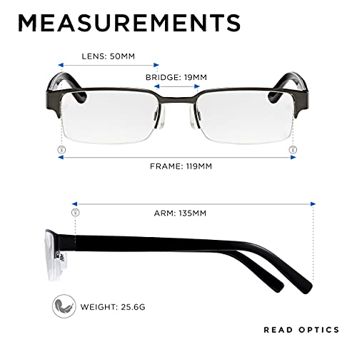 Read Optics Gafas de lectura de 2.5 para hombre, gafas cuadradas de media montura, diseño clásico, cómodas para llevar todo el día
