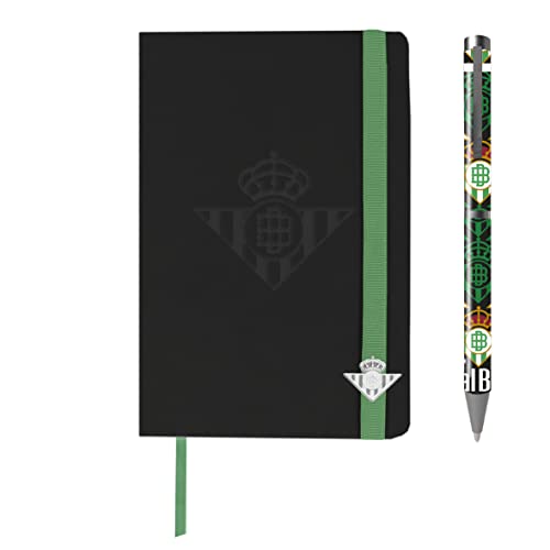 Real Betis Balompié- Pack de regalo, Agenda, Bolígrafo, Set de agenda y bolígrafo, Escritura, Fútbol, Color verde, Producto Oficial (CyP Brands)