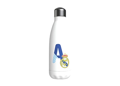 Real Madrid - Botella Agua de Acero Inoxidable, Cierre Hermético, con Diseño Letra A en Azul, 550 ml, Color Blanco, Producto Oficial (CyP Brands)