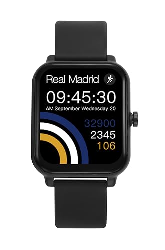 Real Madrid SmartWatch RM2001-50 - Unisex, 43,6x37,5 mm, Elegante Negro, Funciones Avanzadas (Negro)