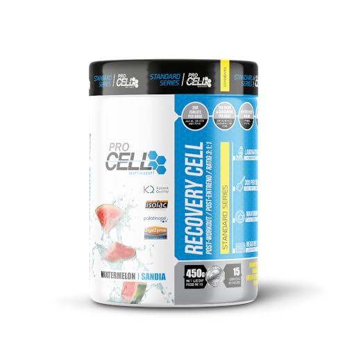 RecoveryCell | Suplemento de Recuperación Muscular con Proteínas de Rápida Absorción y Carbohidratos (450g / 15 servicios) - Sabor Sandía - Recuperador Muscular Post Entrenamiento