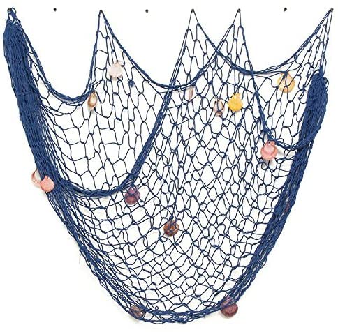 Red de Pesca Decorativa, Decoración de Pared Colgante de Estilo de Playa del Océano Mediterráneo Náutico con Conchas para Decoración Dormitorio Dormitorio Casa Fiesta (Azul, 1 M x 2 M)
