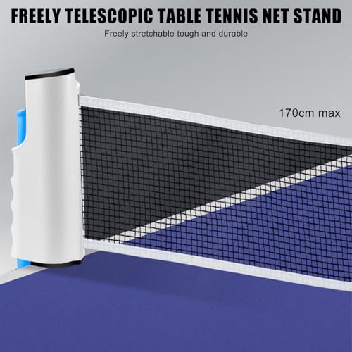 Red de ping pong, red de ping pong de 170 (máx.) x 20 cm, red retráctil ajustable para ping pong, soporte de viaje portátil, ideal para tipos de mesas (azul + blanco)