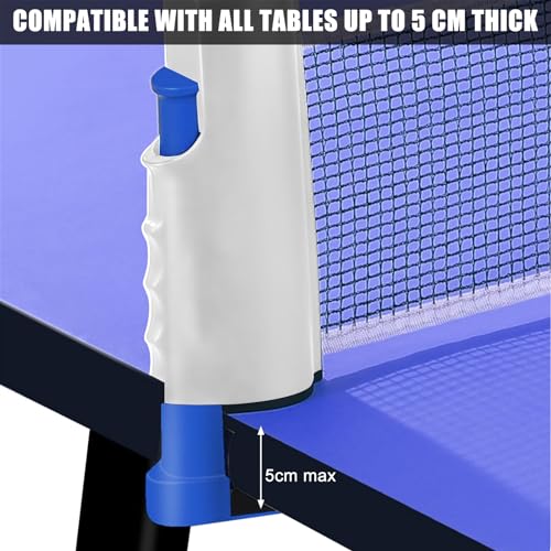 Red de ping pong, red de ping pong de 170 (máx.) x 20 cm, red retráctil ajustable para ping pong, soporte de viaje portátil, ideal para tipos de mesas (azul + blanco)