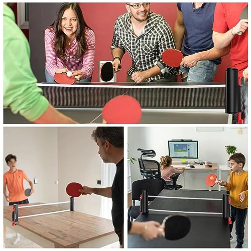 Red Ping Pong Ajustable Mesa,Red Extensible y 4 Palas Ping Pong Red Mesa Ping Pong 8 Pelotas de Ping-Pong,1 Bolsa de Malla, Adecuado para niños, Adultos Interiores/Exteriores