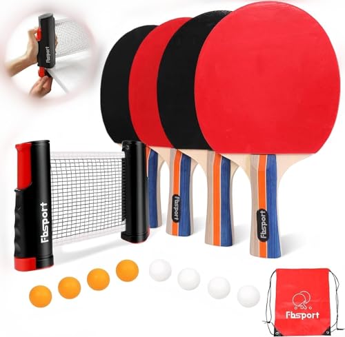 Red Ping Pong Ajustable Mesa,Red Extensible y 4 Palas Ping Pong Red Mesa Ping Pong 8 Pelotas de Ping-Pong,1 Bolsa de Malla, Adecuado para niños, Adultos Interiores/Exteriores