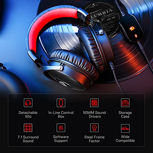 Redragon Icon H520 Auriculares Gaming con cable - 7.1 Virtual – Copa Supraaural – Micrófono desmontable de conexión 3.5 mm.– PC, PS4/3, Xbox One.