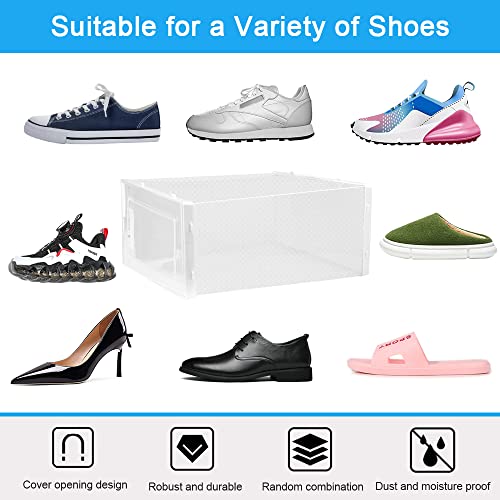 REFORUNG 10 Piezas Cajas para Zapatos Transparentes Cajas de Almacenaje Apilables, Caja para Guardar Zapatillas Organizador de Zapatos de Plástico Plegable con Tapa Frontal Hasta Talla 45