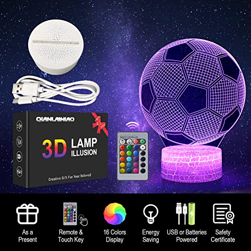 Regalo de Fútbol para niños, 3D Lámpara de Escritorio Mesa 16 cambiar el color botón táctil de escritorio del USB LED, regalo creativo cumpleaños de Navidad, comunion niño, Decoración