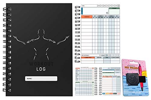 Registro de entrenamiento para gimnasio – XL y XS – Agenda de gimnasio, fitness y entrenamiento – Set metas, 1000 ejercicios, diario premium (X-PEQUEÑO (A6), silueta masculina negra)