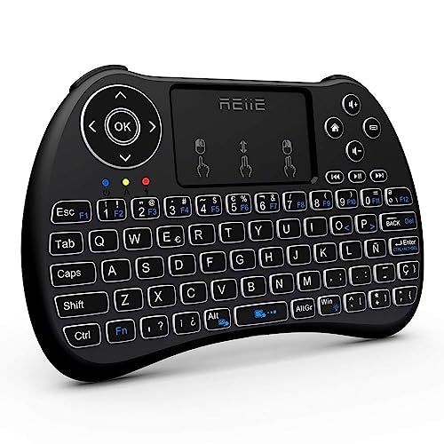 Reiie H9Plus Mini Touchpad Teclado Inalámbrico retroiluminado ,Color Negro QWERTY（tiene Ñ） (H9+)