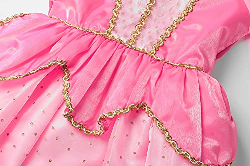 ReliBeauty Disfraz del Traje de la Princesa Aurora Ropa Rosa Partido Vestuario del La Bella Durmiente Vestido de Tul con la Lentejuela y el Ornamento de Oro niña con Accesorios, 130