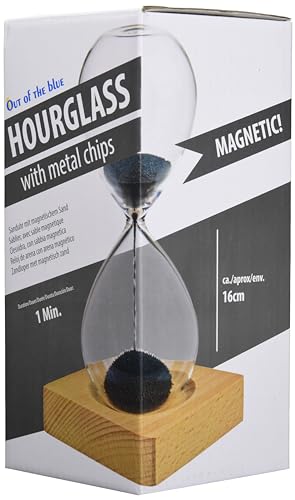 Reloj de Arena con Arena magnética, Altura Aprox. 16 cm, Tiempo de Funcionamiento 1 Minuto, Base de Madera con imán.
