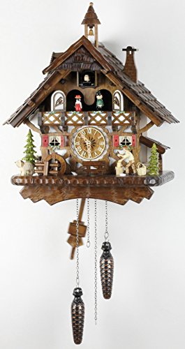 Reloj de cuco de madera real de Eble, mecanismo de cuarzo con pilas, con música, casa de la Selva Negra de 42 cm- 22305