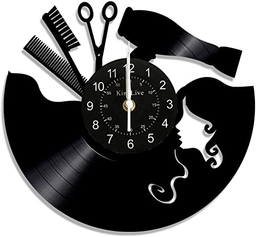 Reloj de pared hecho a mano con discos de vinilo, reloj de pared para peluquería, peluquería, peluquería, decoración de cocina, regalo para él y ella, reloj de vinilo de salón de belleza, decoración