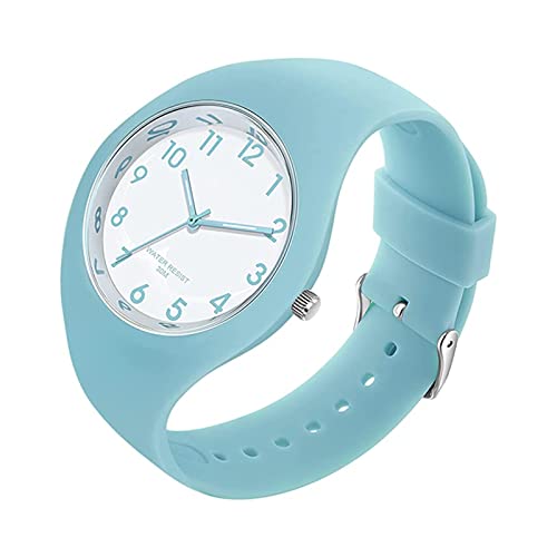 Reloj de pulsera para mujer con correa de silicona, esfera grande, resistente al agua, deportivo, moderno, casual, simple, de cuarzo, analógico, para mujeres y niñas, azul