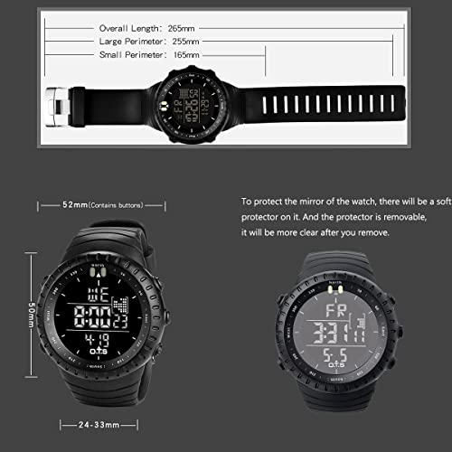 Reloj electrónico digital movimiento de cuarzo de muñeca deportivo para hombres Palada, resistente al del agua, militar casual de negocio con retroiluminación LED - Negro.