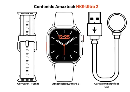 Reloj Inteligente HK9 Ultra 2 Smartwatch AMOLED 2,12" 49mm Waterprof IP68 Llamadas Bluetooth Chat GPT Reloj de Fitness para Android iOS Ideal para el Hombre y Mujer (Silicona Negra)