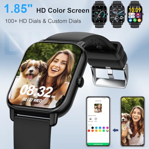Reloj Inteligente Hombre Mujer, 1.85" Smartwatch con Llamadas Bluetooth, Smart Watch 110+Modos Deportivos, Pulsómetro, Monitor de Sueño, Podómetro, Impermeable IP68 Reloj Deportivo para Android iOS