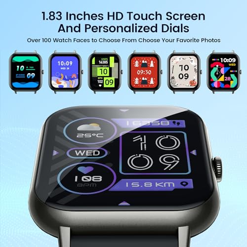 Reloj Inteligente Hombre Mujer Smartwatch: 1.83" Smart Watch con Llamadas Bluetooth Relojes Deportivo con Pulsómetro Monitor de Sueño 100+ Modos Deporte Impermeable Pulsera Actividad para Android iOS