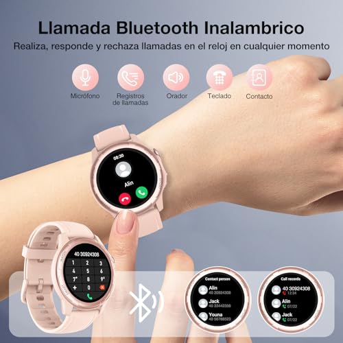 Reloj Inteligente Mujer - 1,32" HD Smartwatch Mujer con Llamada Bluetooth,IP68 Impermeable Reloj Deportivo Mujer,300 mAh,Notificación,Monitor de Ritmo Cardíaca/SpO2/Sueño,Podómetro,para Android IOS