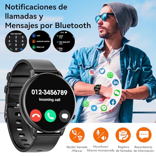 Reloj Inteligente Mujer Hombre con Llamadas Bluetooth,1.39" Smartwatch IP67 Impermeable,Reloj Deportivo Hombre Podómetro Pulsómetro Monitor de sueño,Actividad Fitness Watch para Android iPhone