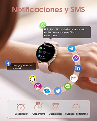 Reloj Inteligente Mujer, IP68 Impermeable Smartwatch Mujer, 1,3" Pantalla Táctil Reloj Deportivo Mujer, con Oxímetro, DIY Esfera Reloj, Monitor Sueño, Podómetro, Pulsómetro para Android iOS
