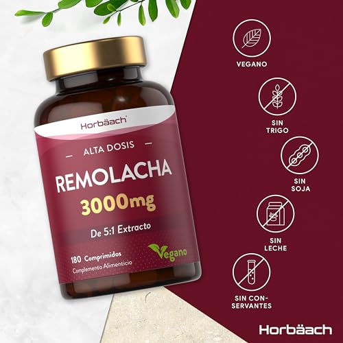 Remolacha Suplemento 3000mg | Beetroot Extract Supplement | Potenciador de superalimento de óxido nítrico | 180 Pastillas Veganas | by Horbaach