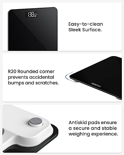 RENPHO Bascula de baño electrónica, Báscula digital de alta precisión con pantalla LED, de diseño fino, peso máximo de 180 kg y 50 gr de precisión, Negro