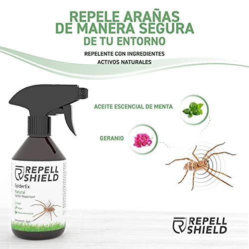 RepellShield Spray Insecticida Arañas Orgánico para Casa, Huerto y Jardín, 250ml - Repelente Arañas con Aceites Esenciales - Alternativa al Mata Arañas Interior y al Ultrasonido Anti Arañas Exterior