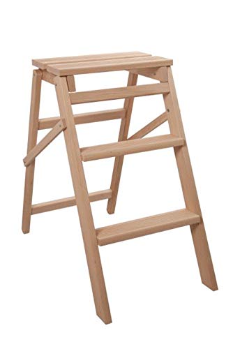 REPLOOD Escalera de 3 escalones de madera de haya natural, capacidad de 150 kg, antideslizante, dimensiones: 38 x 65 x 66 cm
