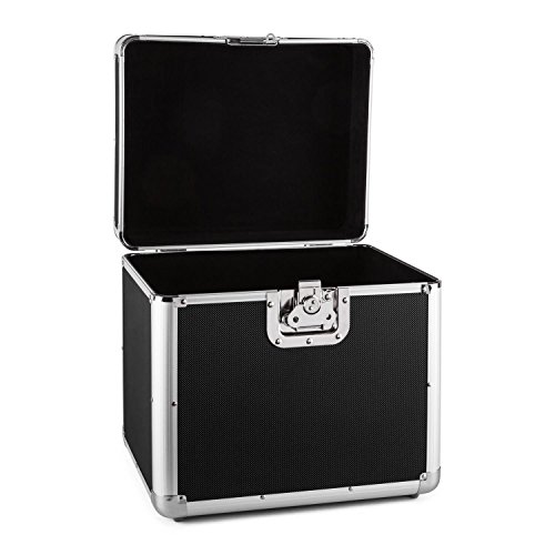 Resident DJ Zeitkapsel caja de aluminio para vinilos (capacidad de 70 LP's, cierre de mariposa, bordes reforzados, asa ergonómico, peso vacío de 2,4 kg) - negro