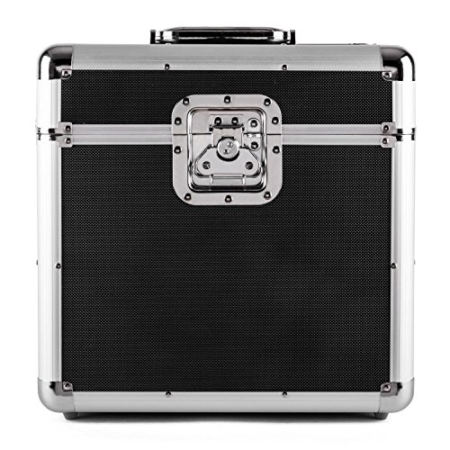 Resident DJ Zeitkapsel caja de aluminio para vinilos (capacidad de 70 LP's, cierre de mariposa, bordes reforzados, asa ergonómico, peso vacío de 2,4 kg) - negro