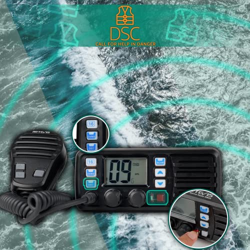 Retevis RM20 Radio Marina Fija, Transceptor Marino, GPS IP67 Transceptor Móvil Impermeable, 25W Triple Watch, Radio VHF, Walkie Talkie Marino con Altavoz para Barcos (1 Pieza)