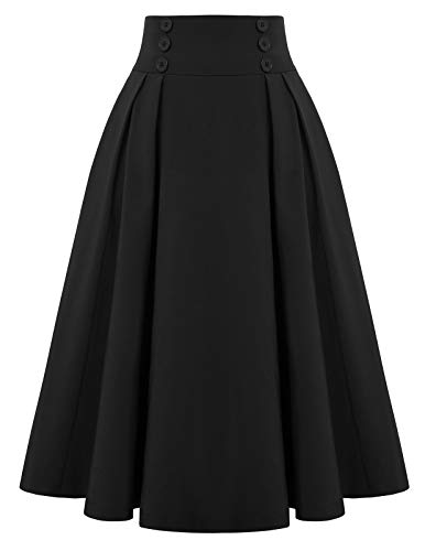 Retro Vintage Mujer Verano Swing Faldas Cintura elástica Faldas de Fiesta Negro BPE02150-1_M
