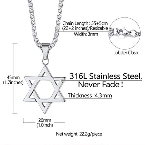 Richsteel Collar Estrella de David Acero Inoxidable Colgante en Cadena 55cm Ajustable