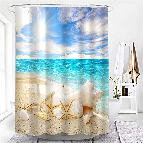 Rideau de séparation de décoration d'intérieur, Rideau de Douche à imprimé Coquille d'étoile de mer imperméable à l'eau Avec Crochet S.14 150x200cm