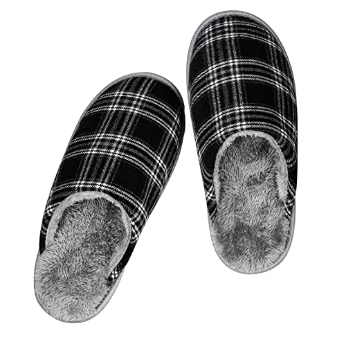 riemot Zapatillas de Estar por Casa Hombre Mujer Zapatillas de Invierno Antideslizantes CáLido Zapatos Memory Algodón Pantuflas Suave y Cómodo para Interior y Exterior Negro Blanco EU44-45