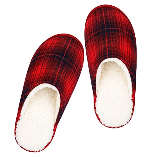 riemot Zapatillas de Estar por Casa Hombre Mujer Zapatillas de Invierno Antideslizantes CáLido Zapatos Memory Algodón Pantuflas Suave y Cómodo para Interior y Exterior Negro Rojo EU44-45
