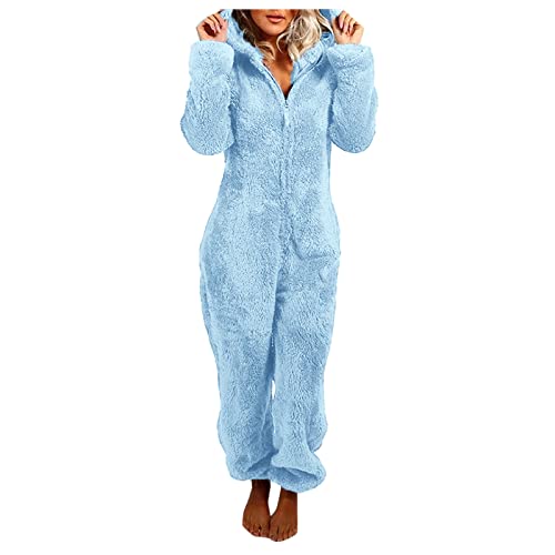 riou 2023 Pijama Invierno Mujer, Enteros Monos Talla Grande Empalme Jumpsuits Onesies Sleepwear Romper Manga Larga Cuello V Suave y Confortable Invierno Fiesta Ropa de Dormir