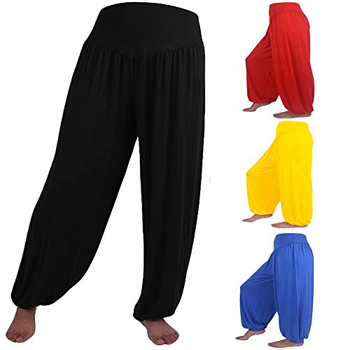riou Pantalones de Yoga Sueltos Mujer algodón Suave y elástico Pantalones Deportivos de Danza Color sólido Harem Boho Hippy Pantalon Chic