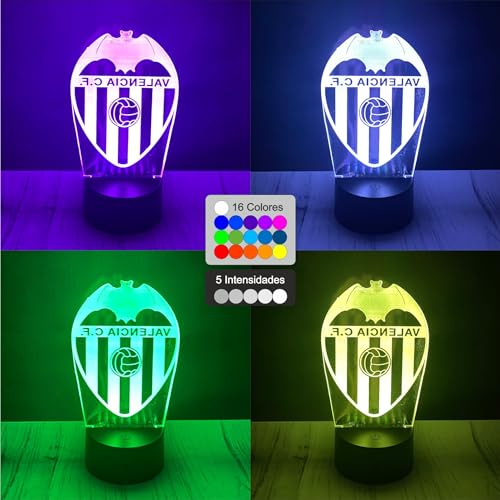 Riscko Lampara 3D Futbol Juguete de luz nocturna 3D, adecuado para la decoración del hogar de la habitación de los niños 16 cambios de color con control táctil y con mando (Valencia C.F.)