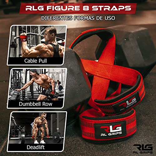 RL Grips™ Straps 8 Gym para Levantamiento de Pesas y Powerlifting Profesional Acolchado - Correas de Agarre en Forma de 8 de Gimnasio y Fitness Peso Muerto y Culturismo (Rosa (sin Grip))