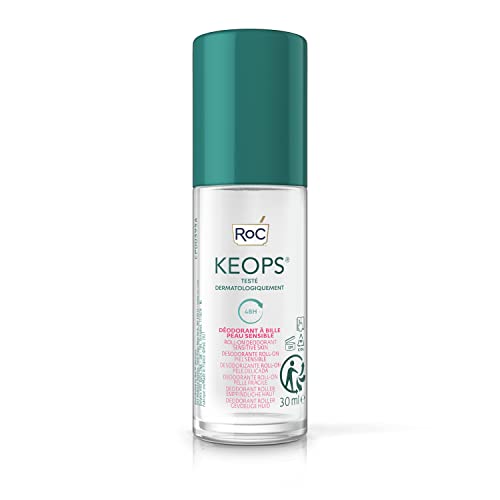 RoC - KEOPS Desodorante Roll-On Piel Sensible - Antitranspirante - Eficacia 48 Horas - Reduce la Humedad y el Malestar - Sin Alcohol y Sin Fragancia - Aloe Vera - 30 ml