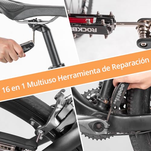 ROCKBROS 16 en 1 Herramientas de Reparación de Bicicleta Multifunción, Multiherramienta Plegable Portátil para MTB Bicicleta Carretera Ciclismo