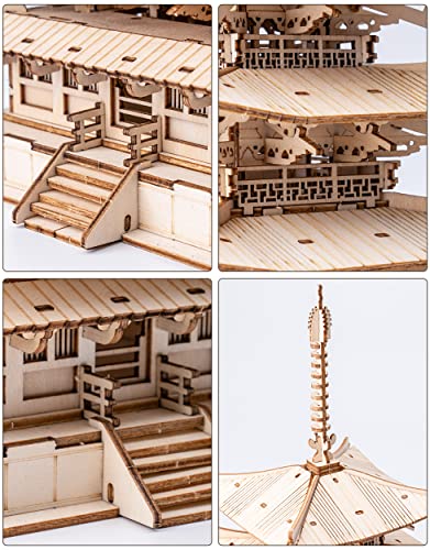 Rolife Madera Puzzle 3D Torre Pagoda de Cinco Pisos Maquetas para Montar para Construir Adultos Niñas Gatto fortunato, Five-storied Pagoda