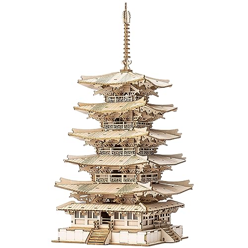 Rolife Madera Puzzle 3D Torre Pagoda de Cinco Pisos Maquetas para Montar para Construir Adultos Niñas Gatto fortunato, Five-storied Pagoda