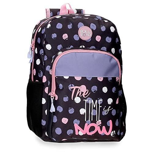 Roll Road Roll Road The time is now Mochila Escolar Adaptable a Carro Negro 30x40x13 cms Poliéster 15,6L
