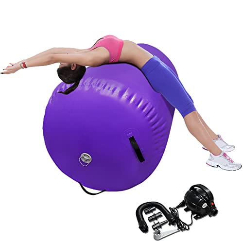Rollo de aire de gimnasia inflable para entrenamiento de gimnasia, cilindro, barril de aire, rodillo de yoga con bomba (violeta, 100 x 60 cm)